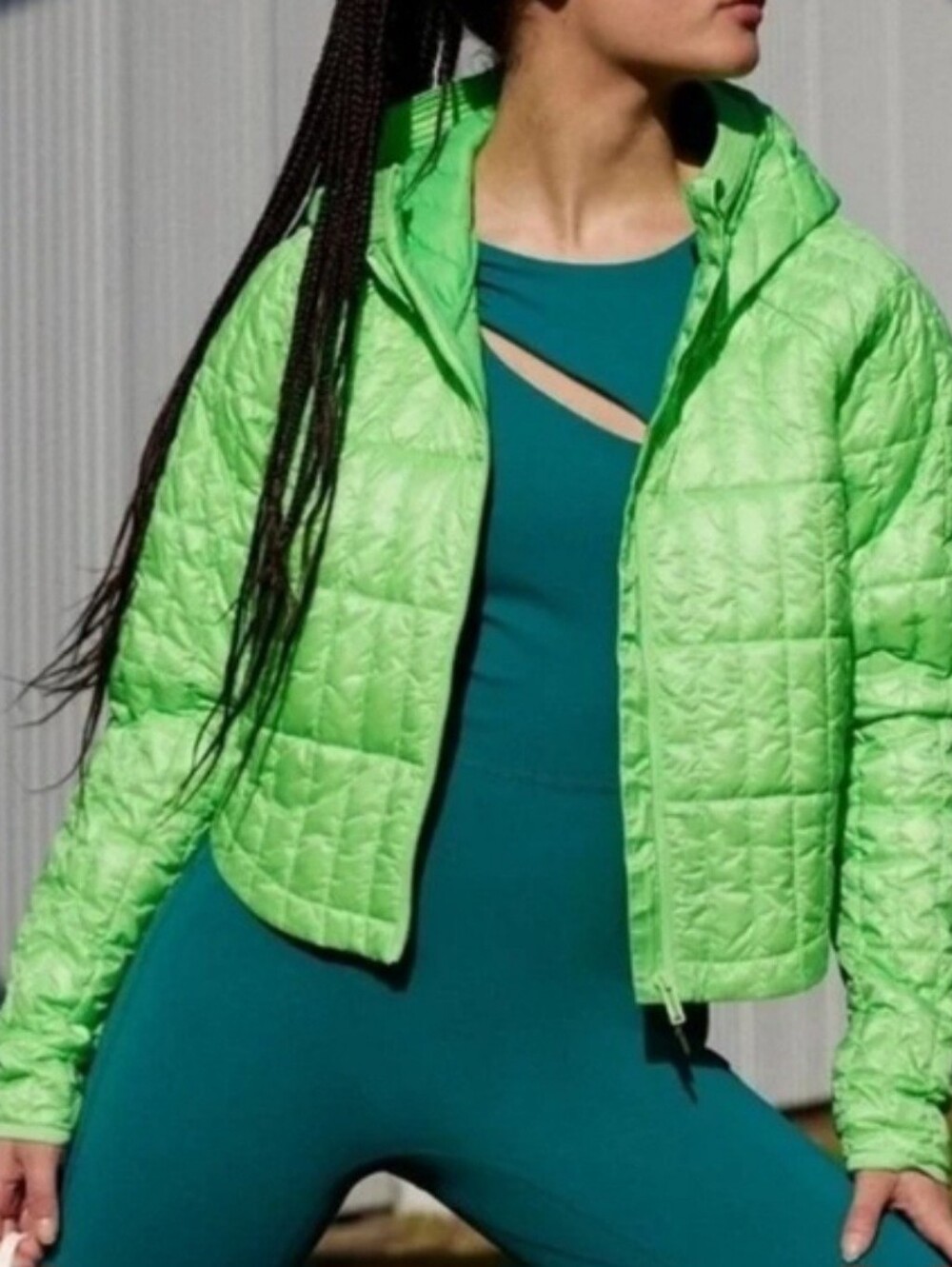 Free People Movement Light As A Feather Packable Quilted Lime Glow Puffer Jacket